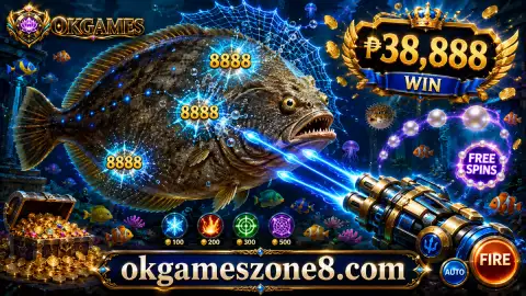 OKGAMES fishing: Armored crab and marlin targets crossing an illuminated OKGAMES underwater field