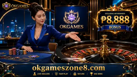okgames live casino: OKGAMES live baccarat dealer at a polished table with visible cards and a circular round timing cue