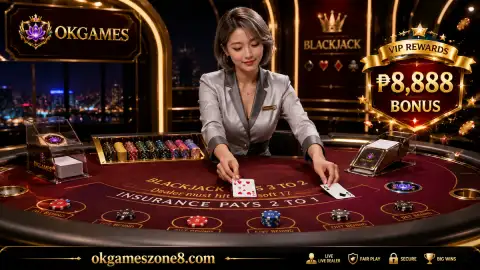 OKGAMES live table interface showing card placement, waiting controls, and roulette-style table cues